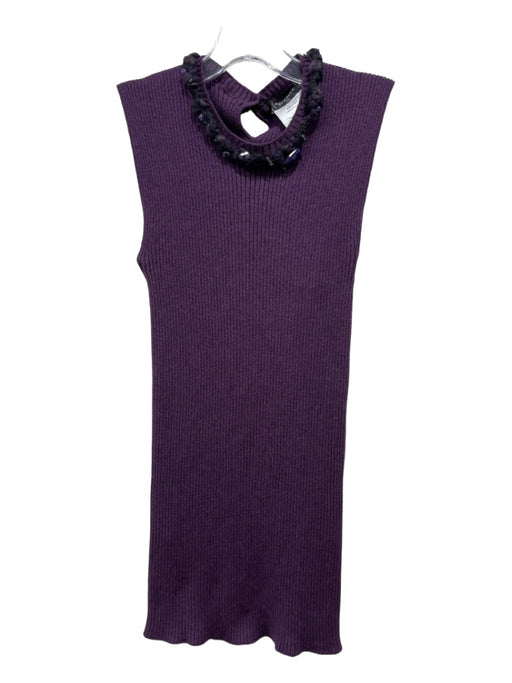 Chanel Size 38 Dark Purple Cashmere & Silk Round Neck Jeweled Neckline Top Dark Purple / 38