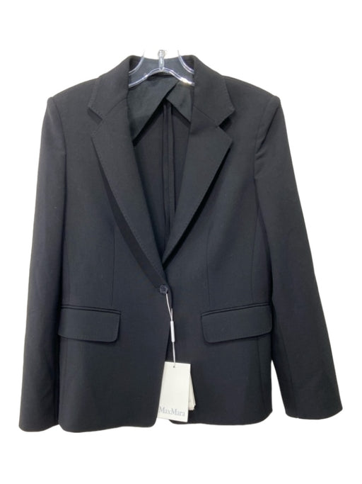 MaxMara Size 8 Black Acetate Blend Shoulder Pads Single Button Blazer Jacket Black / 8