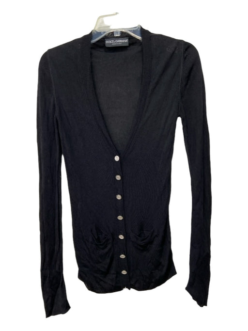Dolce & Gabbana Size Est S Black Viscose Ribbed V Neck Button Closure Cardigan Black / Est S