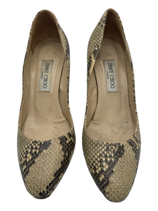 Jimmy Choo Shoe Size 38.5 Beige & Gray Python round toe Almond Toe Midi Pumps Beige & Gray / 38.5