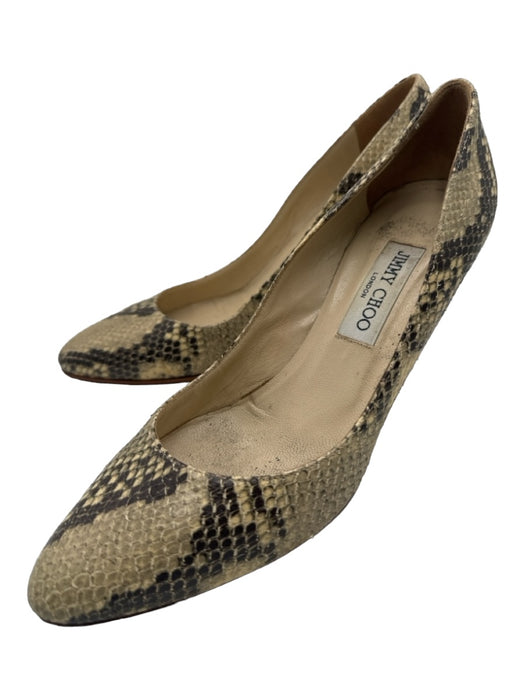 Jimmy Choo Shoe Size 38.5 Beige & Gray Python round toe Almond Toe Midi Pumps Beige & Gray / 38.5