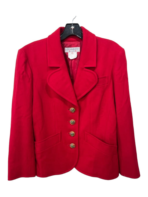 Yves Saint Laurent Rive Gauche Size 38 Red Wool Button Front Pockets Jacket Red / 38