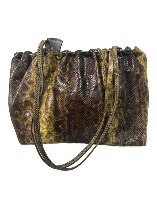 Gucci Green & Brown Lizard Double Top Handle Animal Print Gunmetal Hardware Bag Green & Brown / Small