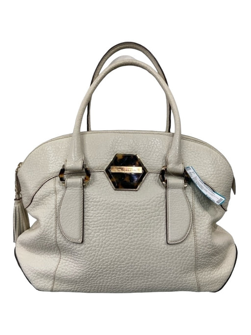 Oscar De La Renta Ivory Leather Tortoise Satchel Bag Ivory / Large