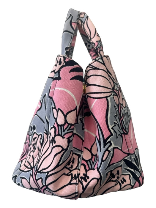 Prada Pink & gray Canvas Floral Interior Zip Crossbody Strap Tote Bag Pink & gray / M