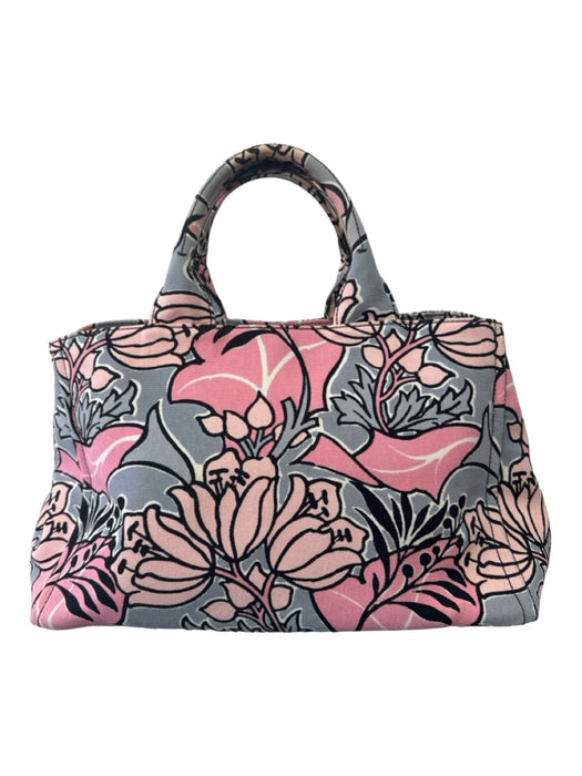 Prada Pink & gray Canvas Floral Interior Zip Crossbody Strap Tote Bag Pink & gray / M