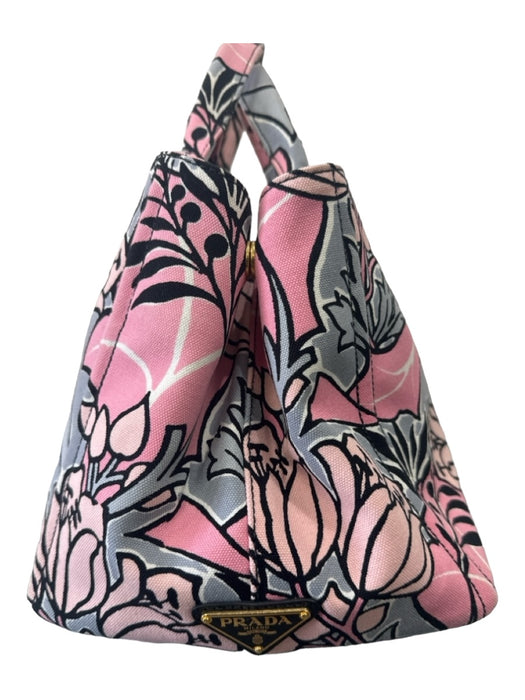 Prada Pink & gray Canvas Floral Interior Zip Crossbody Strap Tote Bag Pink & gray / M