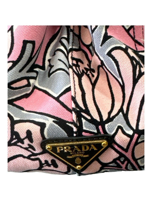 Prada Pink & gray Canvas Floral Interior Zip Crossbody Strap Tote Bag Pink & gray / M