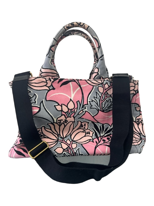 Prada Pink & gray Canvas Floral Interior Zip Crossbody Strap Tote Bag Pink & gray / M