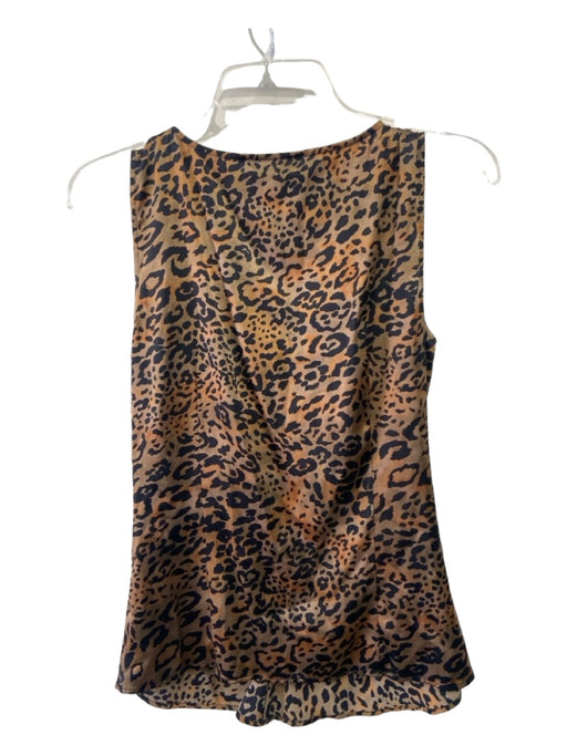 St. John Size 4 Brown & Black Silk Sleeveless Animal Print Ruffle Front Top Brown & Black / 4