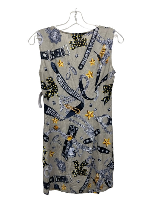 Love Moschino Size 2 Gray, Blue, Yellow Viscose Side Zip Sleeveless Dress Gray, Blue, Yellow / 2