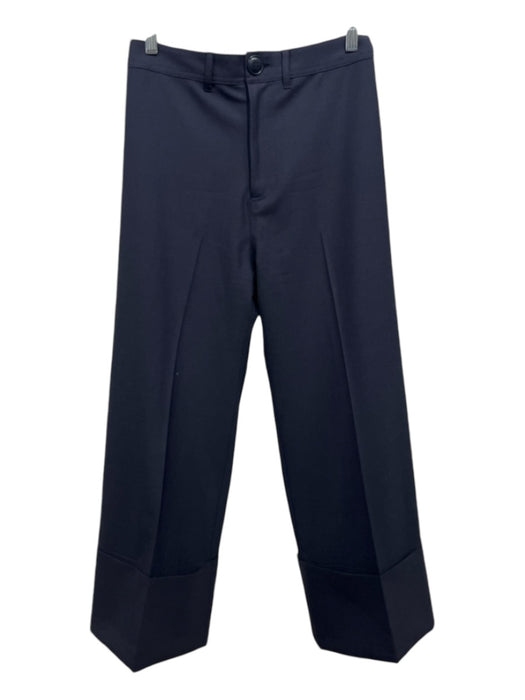 Sea New York Size 4 Navy Blue Virgin Wool Blend Cuffed Straight Wide Pants Navy Blue / 4