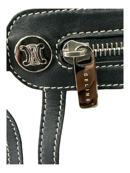 Celine Black & Gray Canvas & Leather Monogram Silver Hardware Zip Top Bag Black & Gray / Small