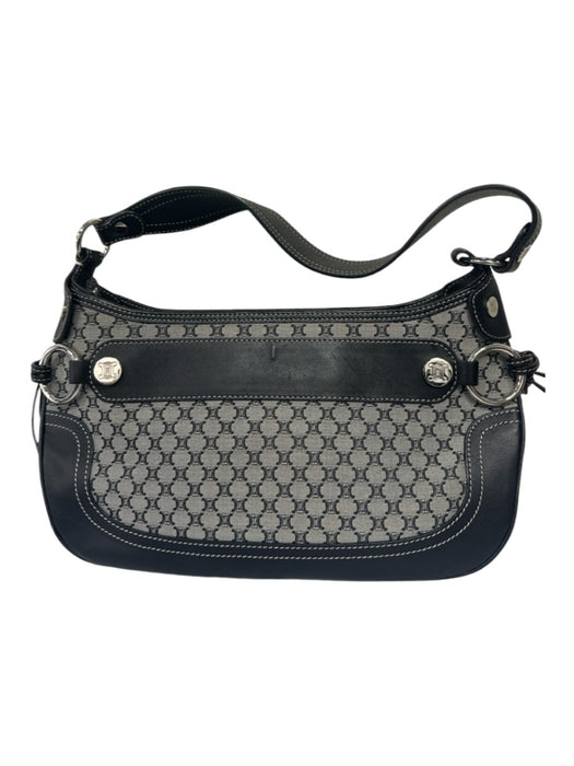 Celine Black & Gray Canvas & Leather Monogram Silver Hardware Zip Top Bag Black & Gray / Small