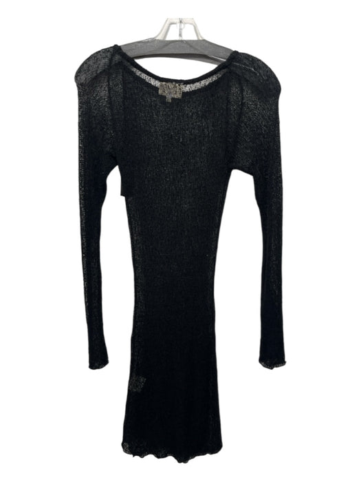 Ambra Maddalena Size S Black Linen & Cotton Mesh Long Sleeve Knee Length Dress Black / S