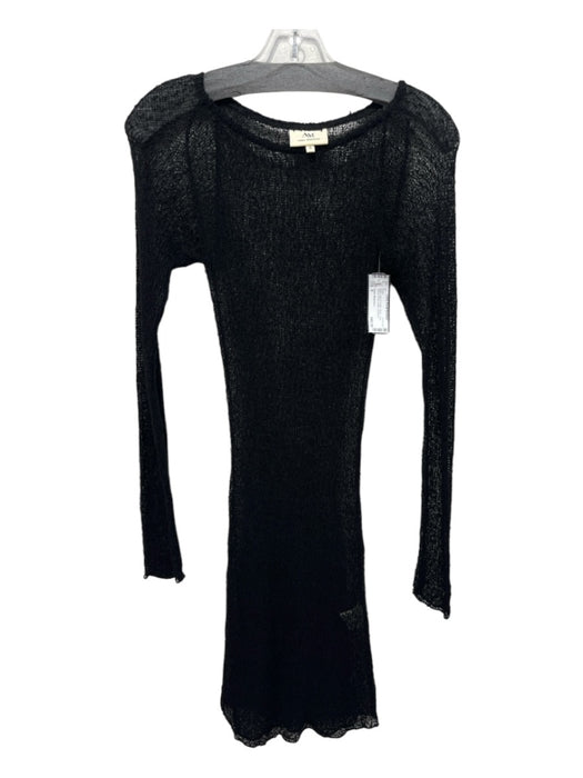 Ambra Maddalena Size S Black Linen & Cotton Mesh Long Sleeve Knee Length Dress Black / S