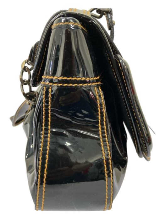 Fendi Black & Brown Patent Leather 2 Handles Chain Strap Contrast Stitching Bag Black & Brown / M