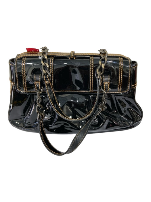 Fendi Black & Brown Patent Leather 2 Handles Chain Strap Contrast Stitching Bag Black & Brown / M