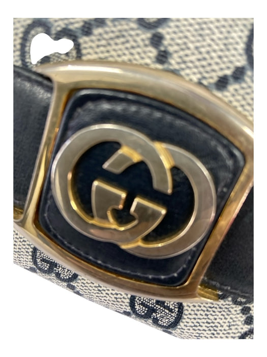 Gucci Gray & Navy Canvas Gold hardware Monogram Logo shoulder bag Bag Gray & Navy / M