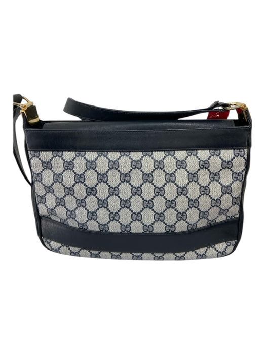 Gucci Gray & Navy Canvas Gold hardware Monogram Logo shoulder bag Bag Gray & Navy / M