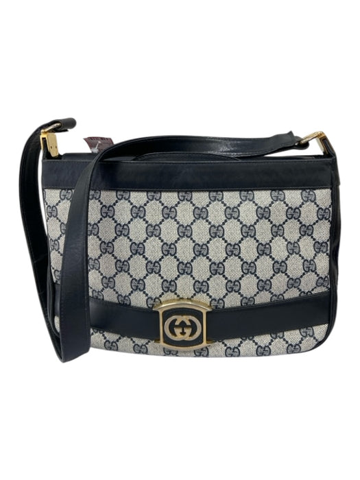 Gucci Gray & Navy Canvas Gold hardware Monogram Logo shoulder bag Bag Gray & Navy / M