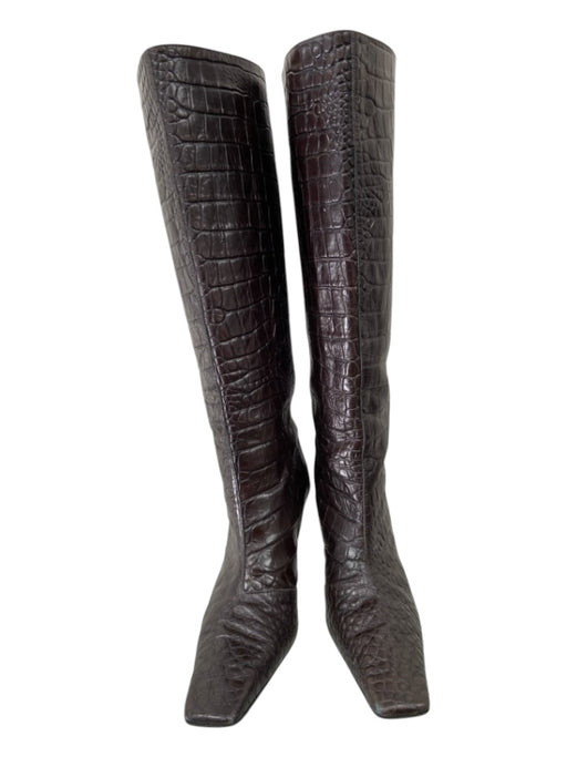 Acne Studio Shoe Size 40 Brown Embossed Leather Square Toe Knee High Boots Brown / 40