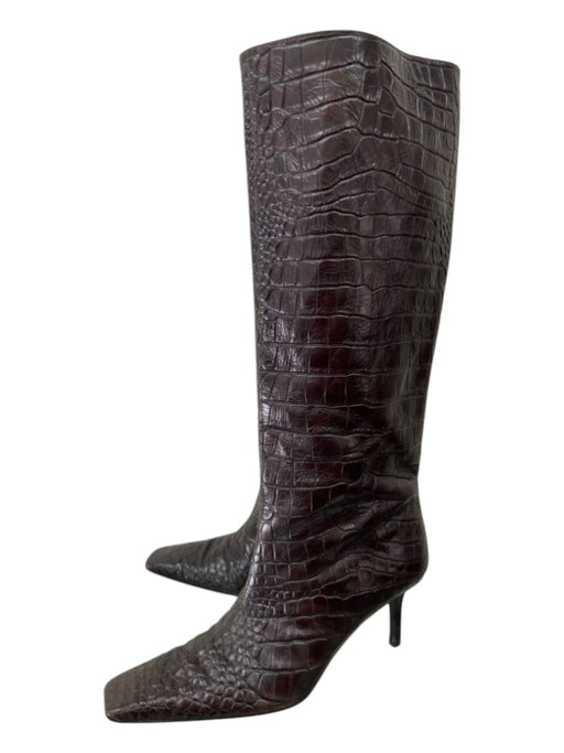 Acne Studio Shoe Size 40 Brown Embossed Leather Square Toe Knee High Boots Brown / 40