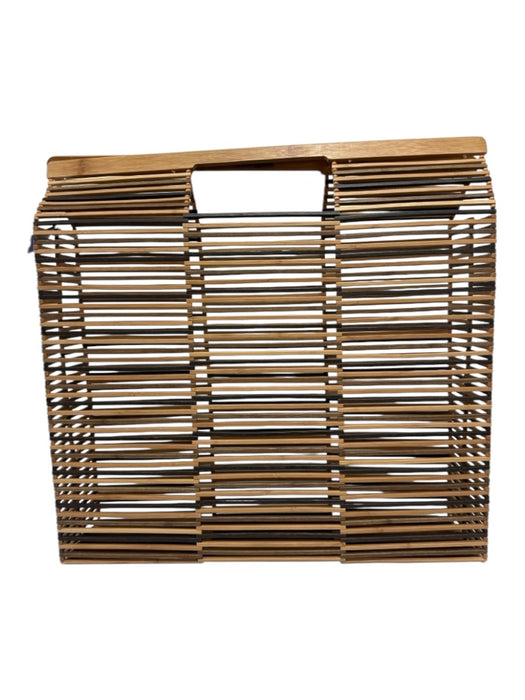 Cult Gaia Tan Brown Bamboo Top Handle Unlined Striped Collapsable Bag Tan Brown / Large