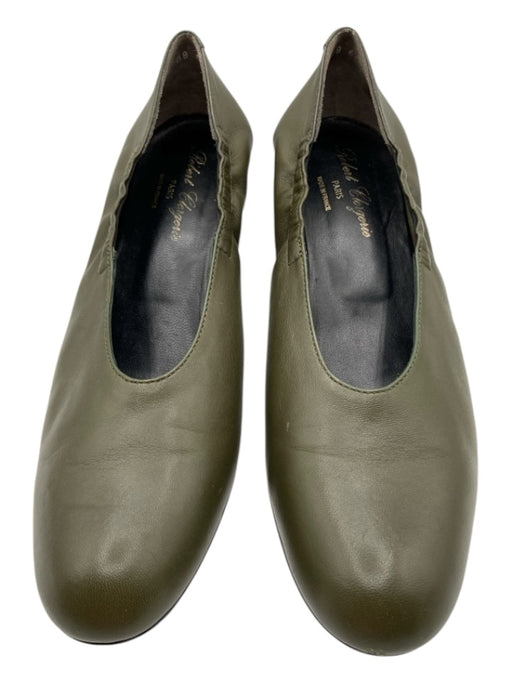 Robert Clergerie Shoe Size 39.5 Dark Olive Green Leather Almond Toe Pumps Dark Olive Green / 39.5