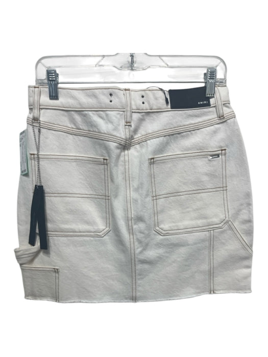Amiri Size 28 Cream White Cotton High Rise Distressed Contrast Stitching Skirt Cream White / 28