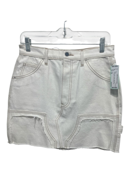 Amiri Size 28 Cream White Cotton High Rise Distressed Contrast Stitching Skirt Cream White / 28
