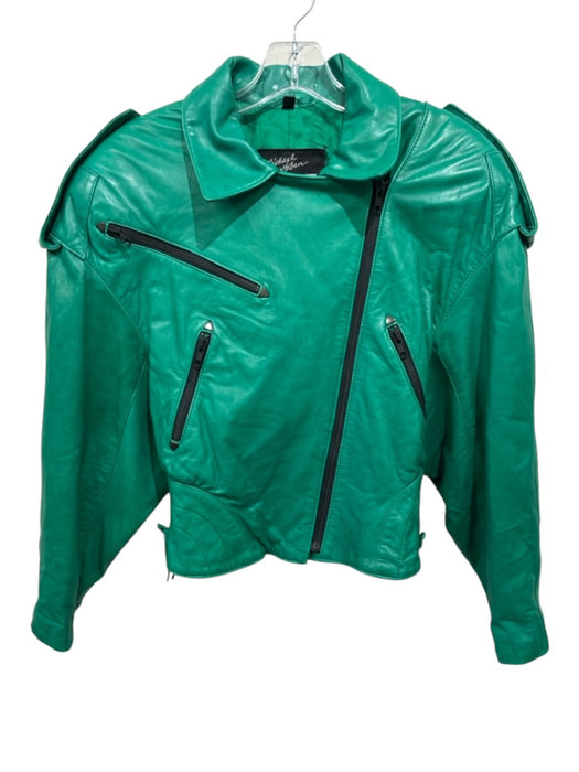 Michael Hoban Size XS/S Green Leather Dolman Sleeve lace up Moto Jacket Green / XS/S
