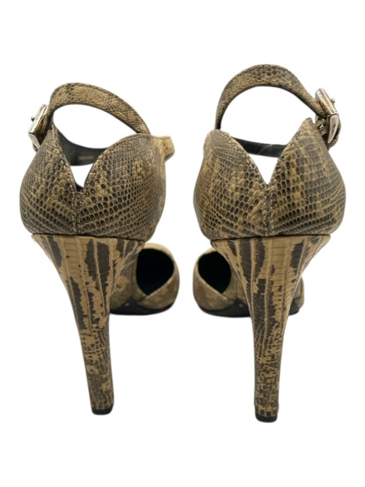 Prada Shoe Size 39 Yellow & Brown Reptile Skin Square Toe Ankle Strap Pumps Yellow & Brown / 39
