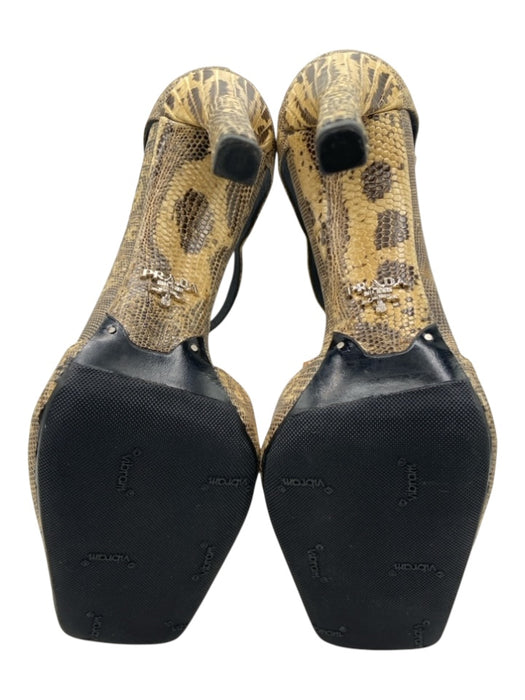 Prada Shoe Size 39 Yellow & Brown Reptile Skin Square Toe Ankle Strap Pumps Yellow & Brown / 39