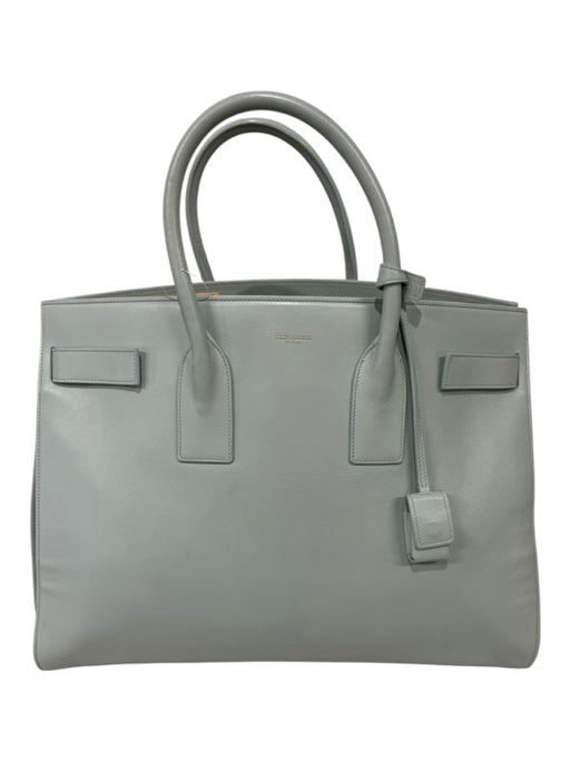 Saint Laurent Seafoam Green Leather Top Handle Tote Zip Interior Accordian Bag Seafoam Green / Large