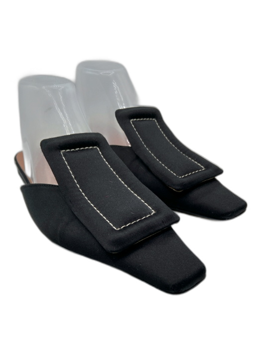 Marni Shoe Size 39 Black Leather Satin Oversized Buckle contrast stitch Mules Black / 39