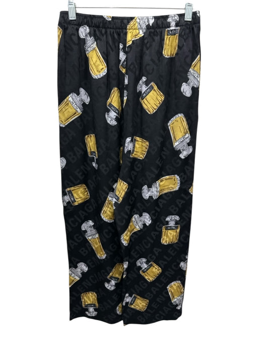 Balenciaga Size S/34 Black, White, Gold Silk Drawstring Waist High Rise Pants Black, White, Gold / S/34
