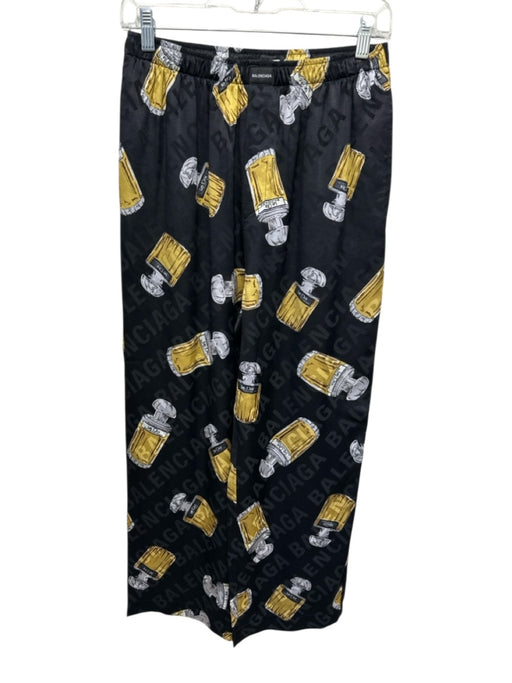 Balenciaga Size S/34 Black, White, Gold Silk Drawstring Waist High Rise Pants Black, White, Gold / S/34