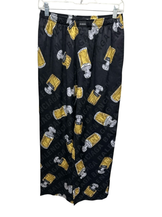 Balenciaga Size S/34 Black, White, Gold Silk Drawstring Waist High Rise Pants Black, White, Gold / S/34