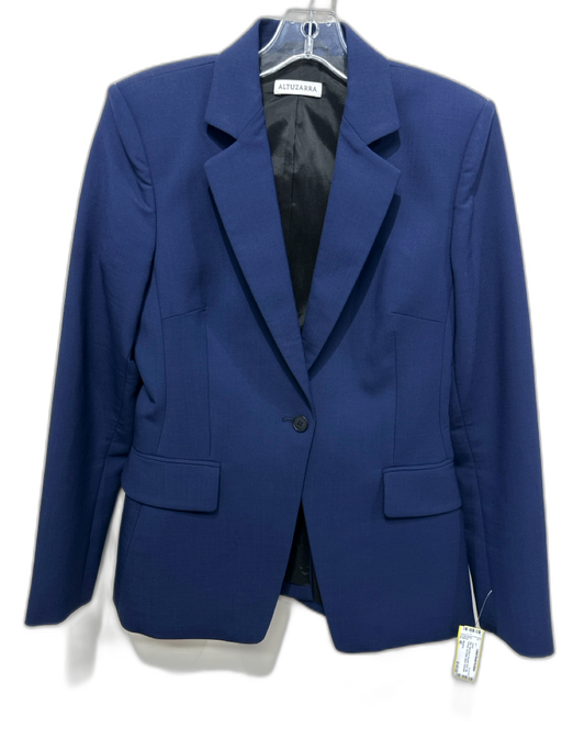 Altuzarra Size 40 Blue Wool Blend Shoulder Pads Flap Pockets One Button Jacket Blue / 40