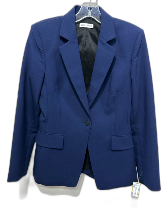 Altuzarra Size 40 Blue Wool Blend Shoulder Pads Flap Pockets One Button Jacket Blue / 40