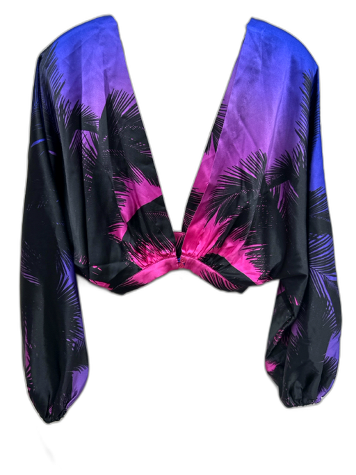 Retrofete Size S Pink, Orange & Black Silk Blend Palm Fronds Print Pant Set Pink, Orange & Black / S