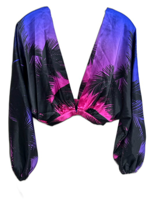 Retrofete Size S Pink, Orange & Black Silk Blend Palm Fronds Print Pant Set Pink, Orange & Black / S