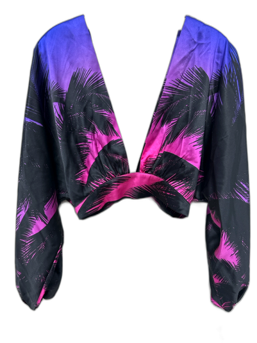 Retrofete Size S Pink, Orange & Black Silk Blend Palm Fronds Print Pant Set Pink, Orange & Black / S