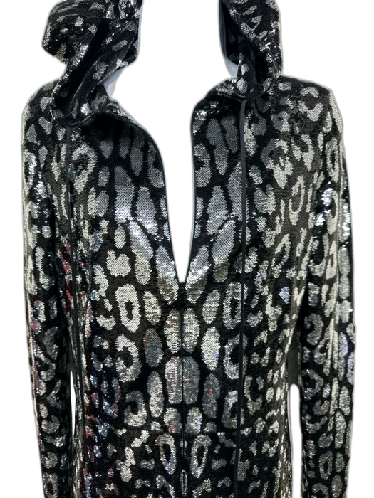 Tom Ford Size 38 Black & Silver Polyamide Blend Sequined Leopard Print Jumpsuit Black & Silver / 38
