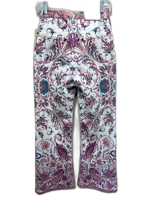 Etro Size Est S White & Multi Cotton Blend Denim Floral Paisley Jeans White & Multi / Est S