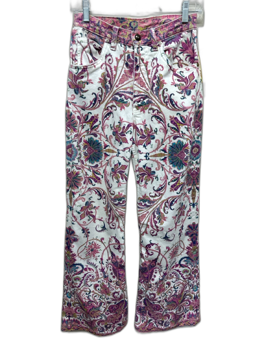 Etro Size Est S White & Multi Cotton Blend Denim Floral Paisley Jeans White & Multi / Est S