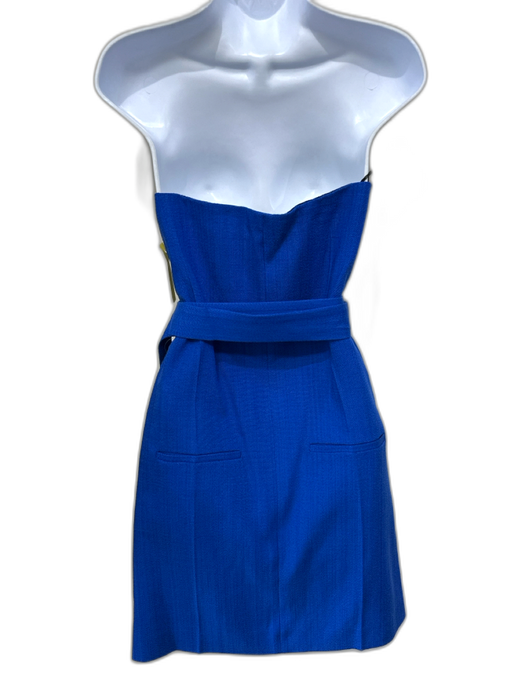 Victoria Beckham Size 4 Blue Viscose Blend Strapless Paneled Pleated Front Dress Blue / 4