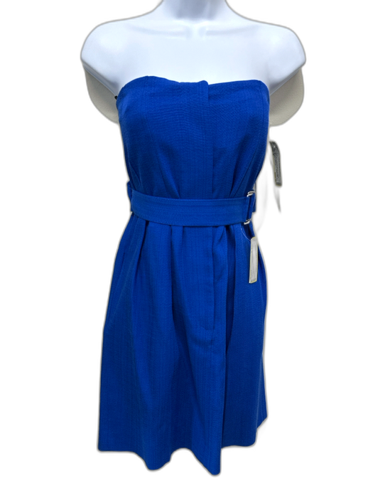 Victoria Beckham Size 4 Blue Viscose Blend Strapless Paneled Pleated Front Dress Blue / 4