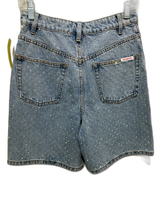 Self-Portrait Size 26 Light Wash Cotton Denim Rhinestone Button & Zip Fly Shorts Light Wash / 26